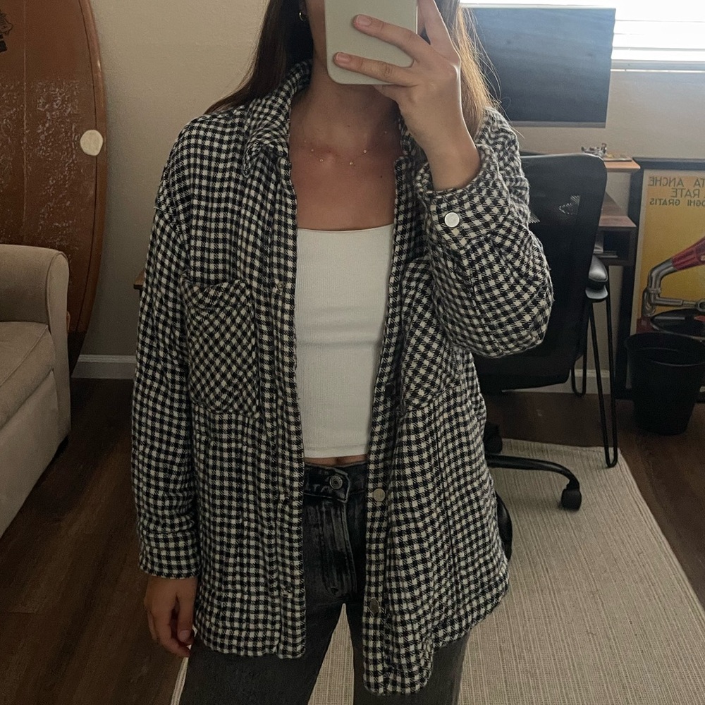 Houndstooth Quilted Shirt Jacket